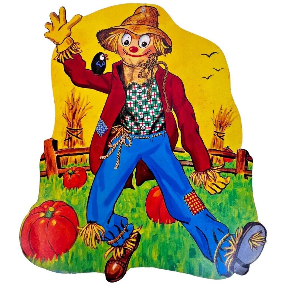 3 Vintage Die Cut Halloween Wall Hanging Decorations Scarecrow Ghost Pumpkin - Picture 5 of 13
